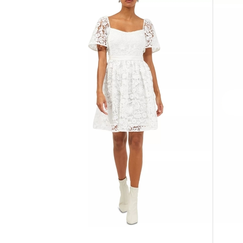 French Connection women’s Celilla Cabello Lace Dress White short sleeve